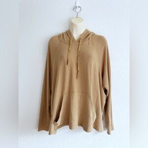 Michael Stars Cozy Plush Tan Hoodie Top SMALL Kangaroo Pocket Athleisure